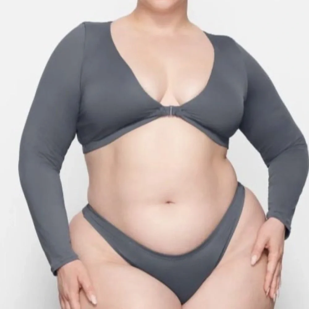 SKIMS Gunmetal Long Sleeve Bikini Crop Top Cropped Bolero Style 3X Body-less